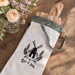 Sac à pain avec baguette et fleurs décoration artisanale