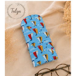 Étui à lunettes en coton bleu motifs voiliers