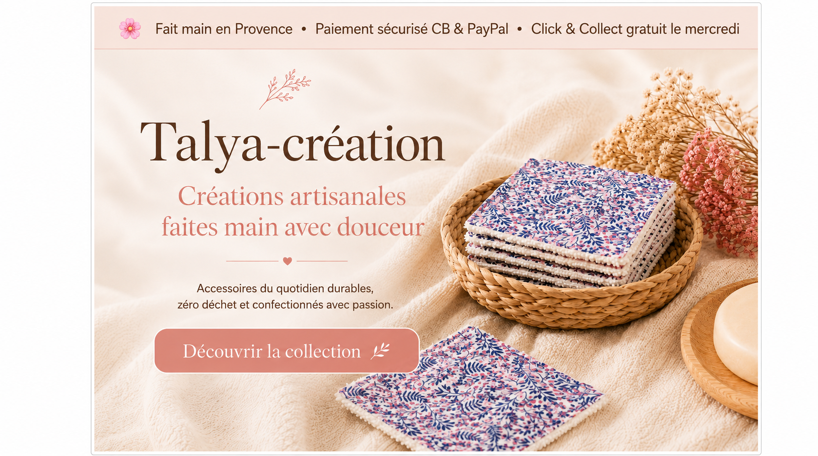 Talya-création – créations artisanales faites main en Provence. Paiement sécurisé CB & PayPal. Click & Collect gratuit le mercredi.